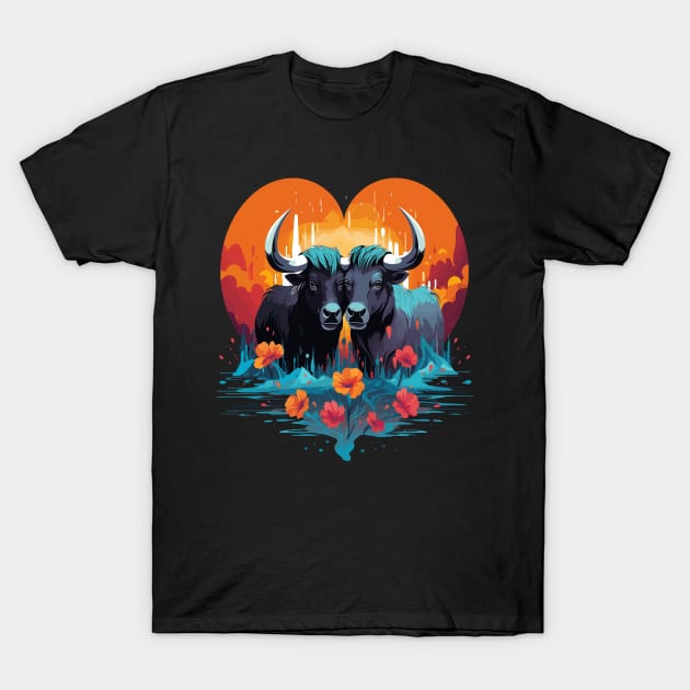 Water Buffalo Couple Valentine T-Shirt by JH Mart